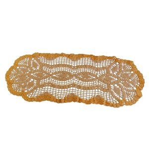 Vtg Grandma's Hand Crochet Doily Table Runner 11"x30" Handmade Varigated Yellow